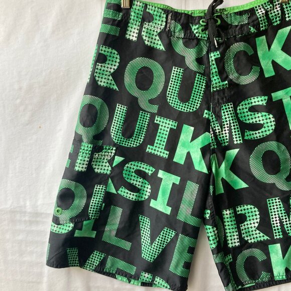 Vtg Quiksilver STORM Swim Trunks Mens Size 32 Green Black Logo Board Shorts - Picture 2 of 14